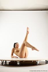 Nude Woman White Laying poses - ALL Slim Laying poses - on back long black Multi angle poses Pinup